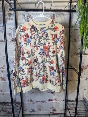 PacSun Cream Floral Sweatshirt with Coral and Blue Blooms